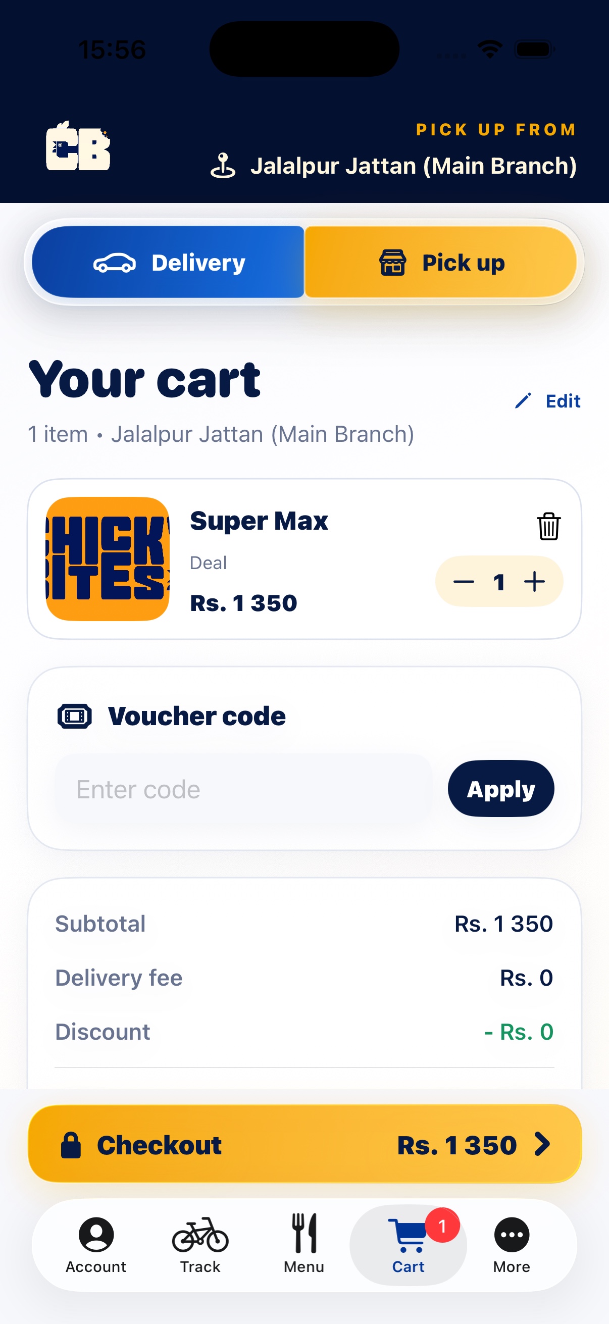 Chicky Bites iOS populated cart and checkout screen