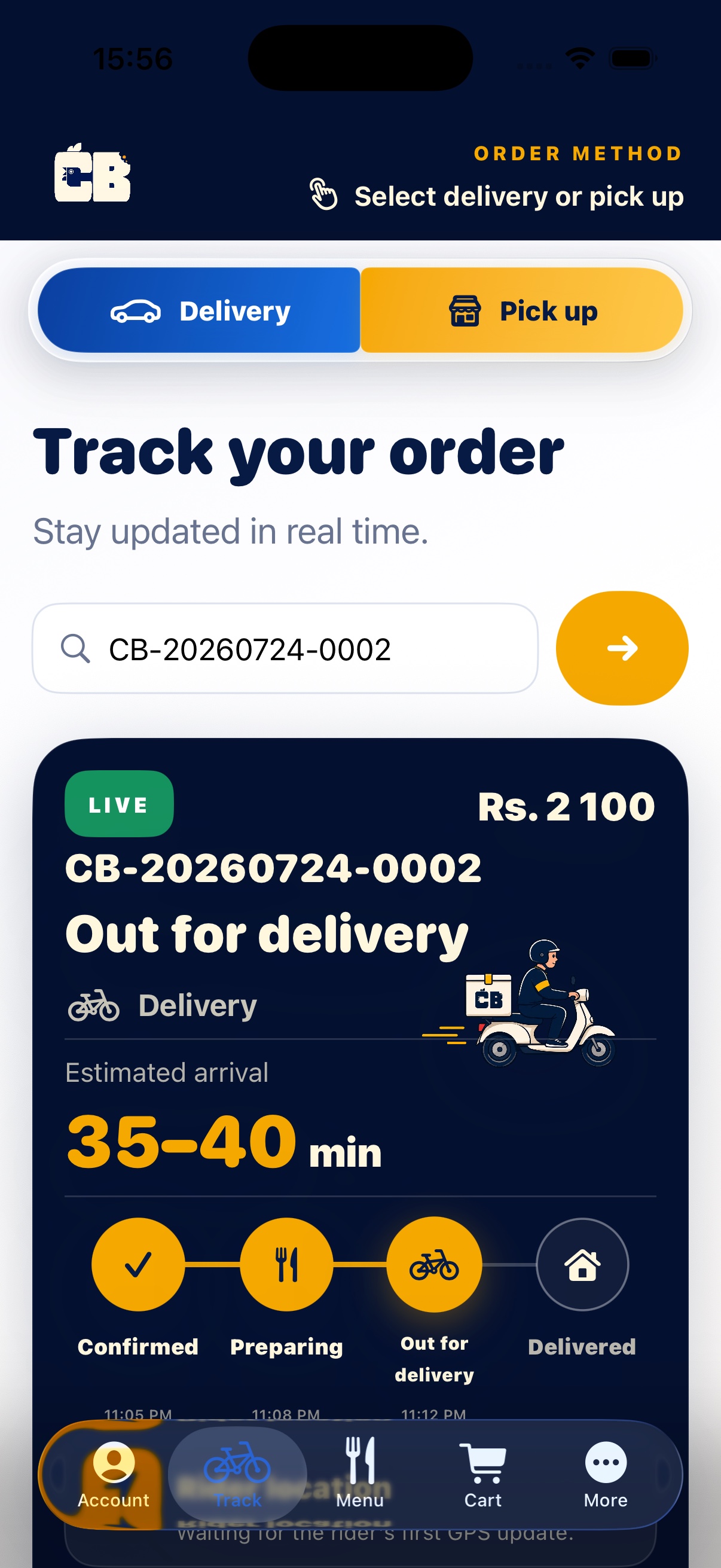 Chicky Bites iOS live order tracking timeline