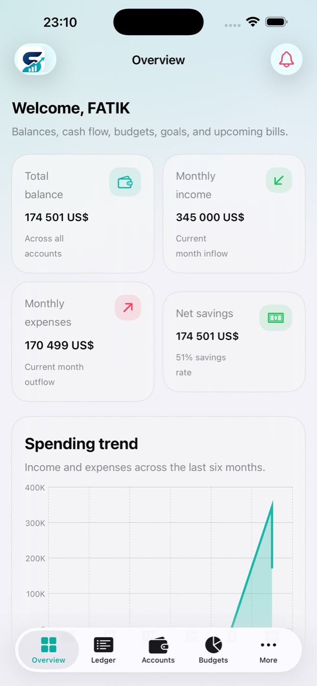 Spendly native iOS financial overview